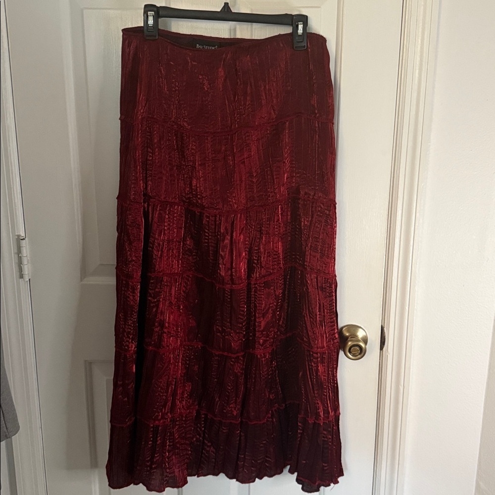Bay Studio Rich Burgundy Maxi Skirt, Sheer,Crushed Fabric Look